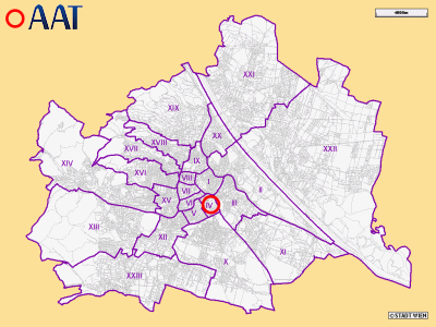 Vienna map, AAT is located near the city centre (red circle)