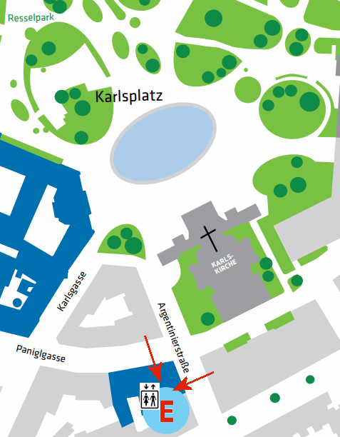 Map of the closer environment of AAT, entrances (red arrows)