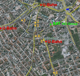 Map of the area with the hotels marked